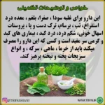 A Persian poster about مرکب یک herbal benefits, showing green herbs and tea. Text covers uses for digestion and more. Decorative green headers highlight محصولات طب اسلامی from فروشگاه طب اسلامی.